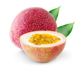 Passion fruit isolated. Whole passionfruit and a half of maracuya an isolated on white background