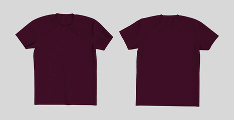 men's short-sleeve t-shirt mockup in front, and back views, design presentation for print, 3d illustration, 3d rendering
