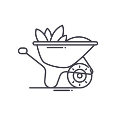 Garden wheelbarrow concept icon, linear isolated illustration, thin line vector, web design sign, outline concept symbol with editable stroke on white background.