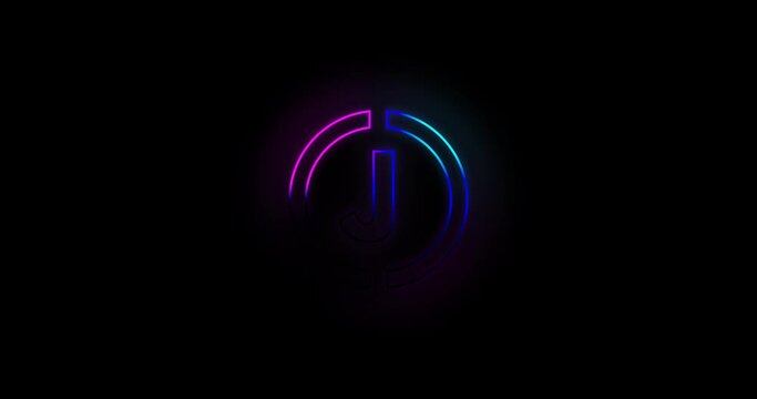 Letter J logo Blue and pink neon light effect 4k footage