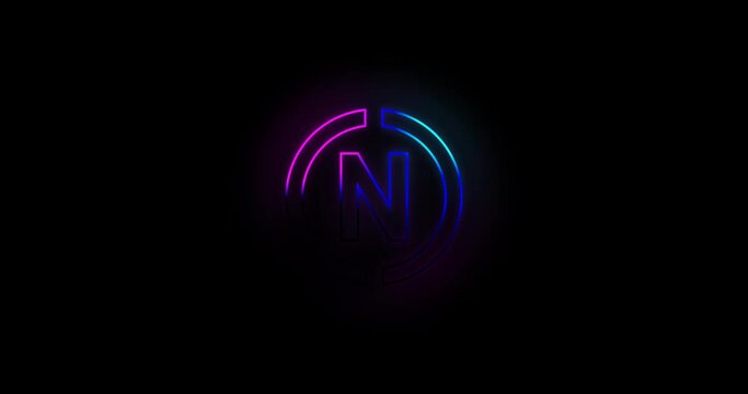 Letter N logo Blue and pink neon light effect 4k footage