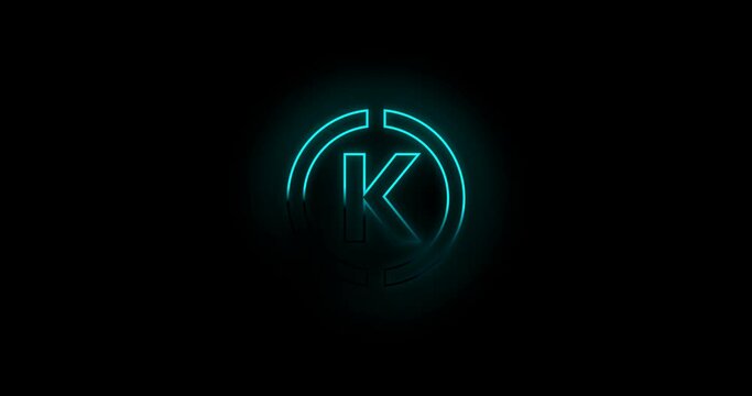 Letter K logo Blue color neon light effect 4k footage