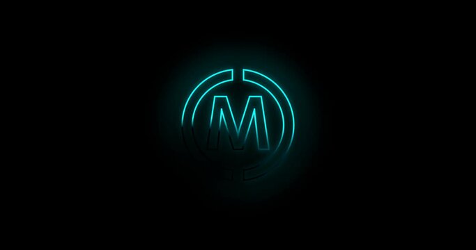 Letter M logo Blue color neon light effect 4k footage