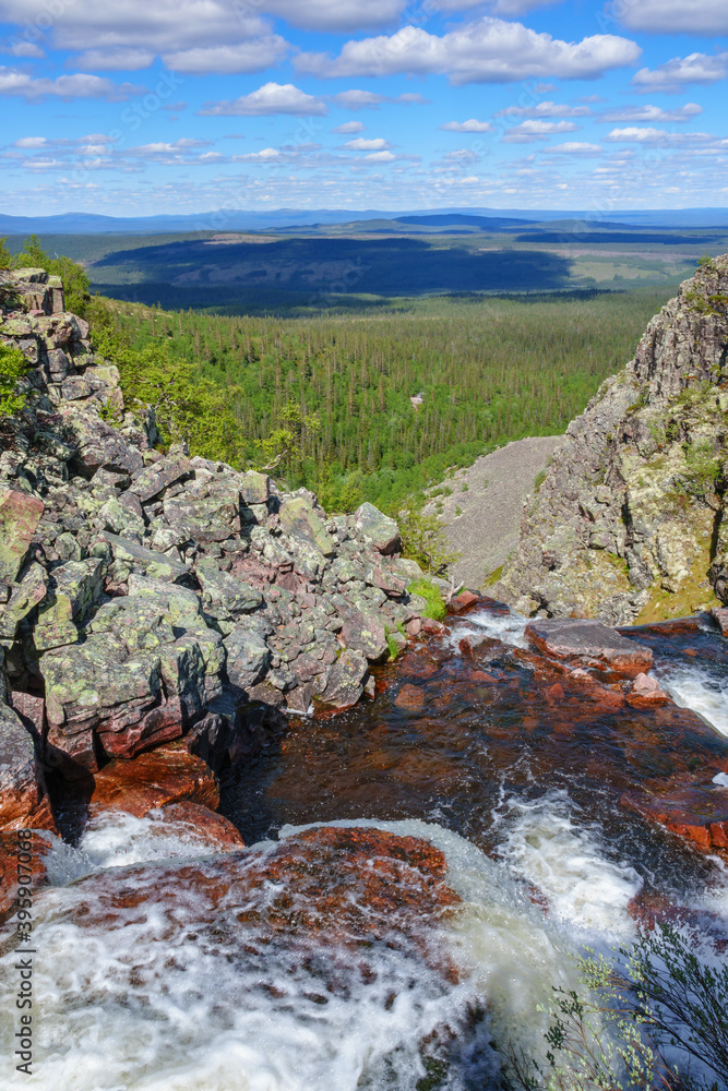 Wall mural River with an awesome landscape view over the woodland