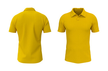 Blank collared shirt mockup, front, and back views, tee design presentation for print, 3d rendering, 3d illustration