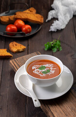  creamy tomato soup served in a bowl