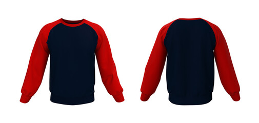 Blank sweatshirt mock up template in front, and back views, isolated on white, 3d rendering, 3d illustration