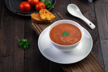  creamy tomato soup served in a bowl