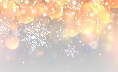Christmas background with snowflakes, blurry colorful bokeh and lights, vector illustration