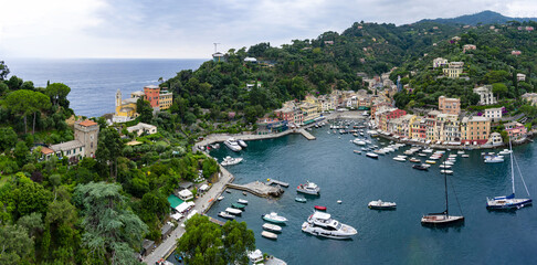 Fototapeta na wymiar Italy, Liguria, Portofino - 3 July 2020 - A wonderful view of Portofino from above
