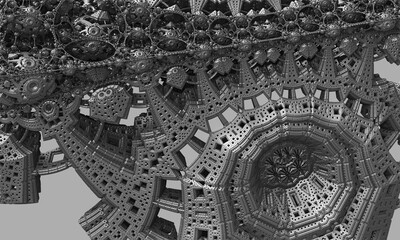 Abstract background, fantastic 3D grey metal structures, ancient civilization fictional background.