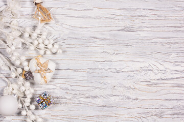 Christmas background and decoration accessories on wooden background