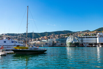 Fototapeta na wymiar Italy, Liguria, Genova - 4 July 2020 - View of the port of Genoa