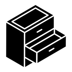 
A cabinet desk, drawer table icon in glyph isometric style 
