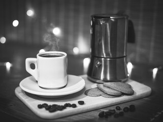 Cup of coffee with moka pot