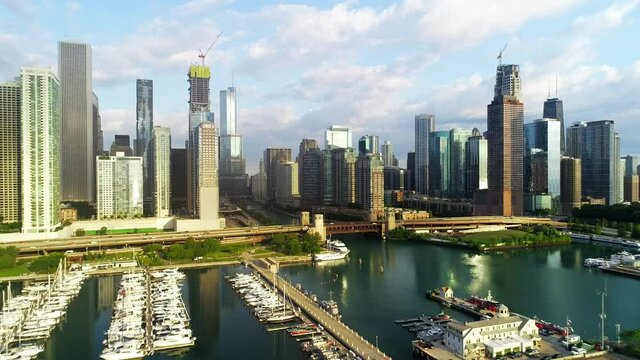 Scenic aerial waterfront view of downtown Chicago  