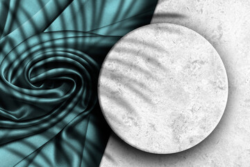 Abstract background, silk fabric and white marble. Template for message or advertisement. Place for text