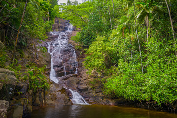 Port Glaud Waterfall on Mahe island in Seychelles