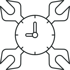 time managment. line iocn, clock and two adjustable wrenches