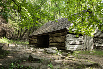 Old Wooden Barn. Historic wooden pioneer barn in the Great Smoky Mountains National Park in Gatlinburg, Tennessee. This is a historic structure within a national park and not privately owned.