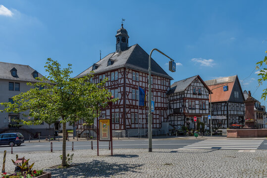 historic half-timbered town hall of the small town of Usingen, Hessen, Germany