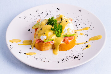 Peppered Eggs Hemingway on a white plate.