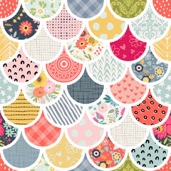 Seamless pattern with patchwork tiles. Can be used on packaging paper, fabric, background for different images, etc.