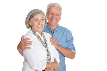 Portrait of cute happy senior couple isolated