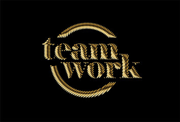 Gold Team Work Calligraphic line art Text poster vector illustration Design.