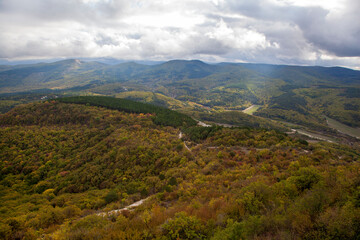 Russia.  Bakhchisaray, Crimea. Residential caves inside ancient city Chufut Kale,These artificial 'buildings' used by ancients for living, food storage, animal sheds