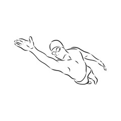 illustration of a swimmer , black and white drawing, white background. swimmer vector sketch illustration