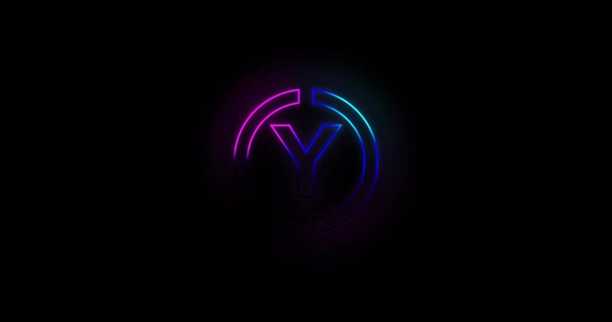 Letter Y logo Blue and pink neon light effect 4k footage