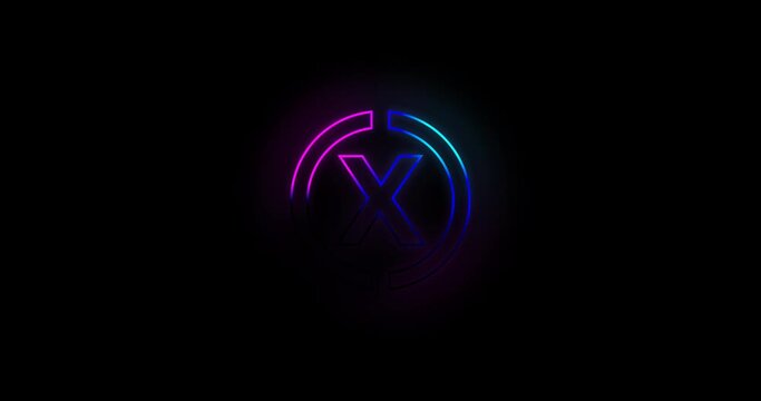 Letter X logo Blue and pink neon light effect 4k footage
