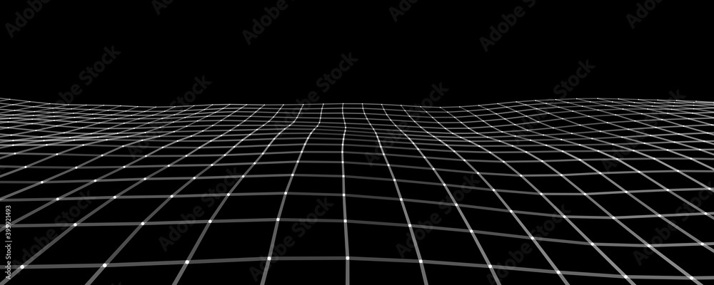 Aufkleber vector perspective grid. digital background in retro style. wireframe landscape on black background.