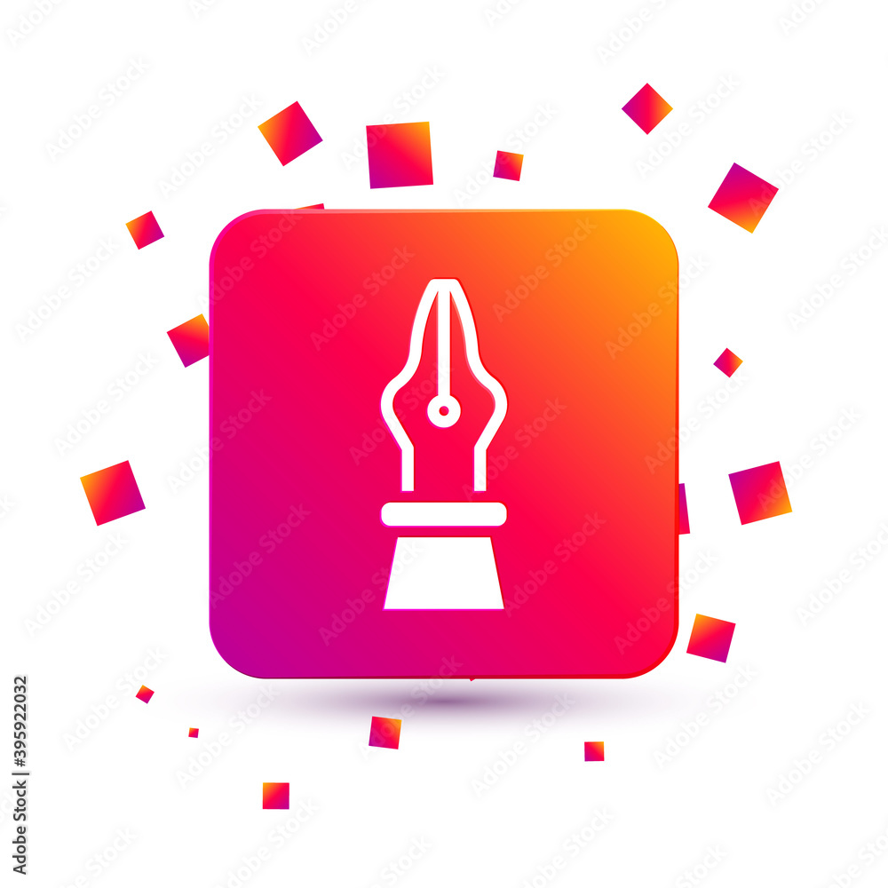 Poster white fountain pen nib icon isolated on white background. pen tool sign. square color button. vector