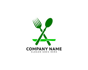 Initial Letter A with Fork, Spoon, Knife for Restaurant Logo Design