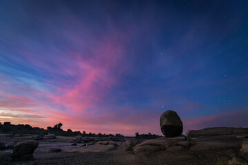 Sunrise in the natural park of Los Barruecos. Extremadura. Spain.