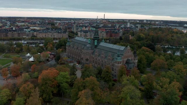 Stockholm skyline & Djurgarden aerial drone footage