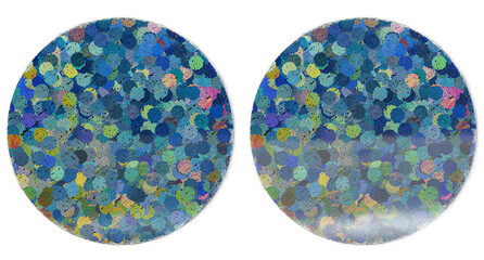 single blue paper holographic foil sticker with nice light flash reflection and without on white...