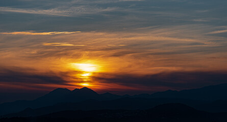 Molise, Mainarde, sunset. The Mainarde mountain range extends along the border between Molise and...
