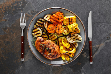 Grilled vegetables and chicken breast