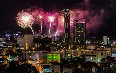 Obraz na płótnie Canvas firework festival in Pattaya Thailand Asia