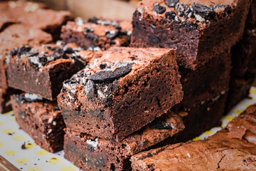 Artisan hand made double chocolate brownie on sale at a market