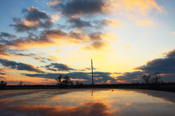 Beautiful sunset, fiery clouds. Background.