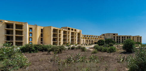 The derelict Jerma Palace Hotel in Marsaskala, Malta.