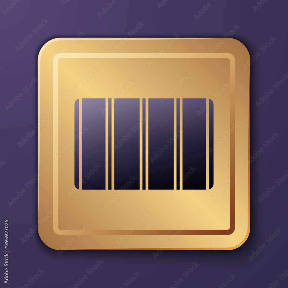 Poster purple color palette guide icon isolated on purple background. modular grid. gold square button. vec