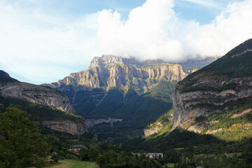 Fototapeta premium Village of Torla with mountains of Ordesa National Park in the background