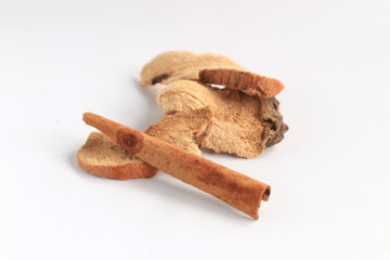 Spices and herbs on white background