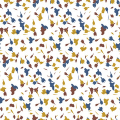 Abstract vector seamless pattern with terrazzo texture in trending colors: navy, mustard and maroon. Trendy and creative magazine covers, invitations, flyers, cards, wallpaper, web background.