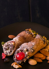 A traditional italian dessert made of cream cheese and pistachio